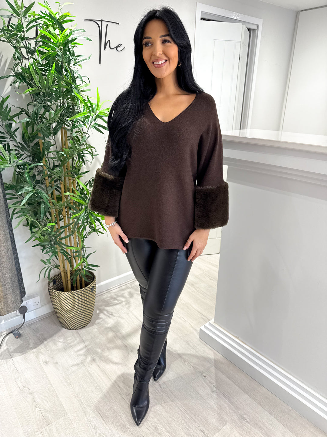Katy Faux Fur Jumper - Chocolate