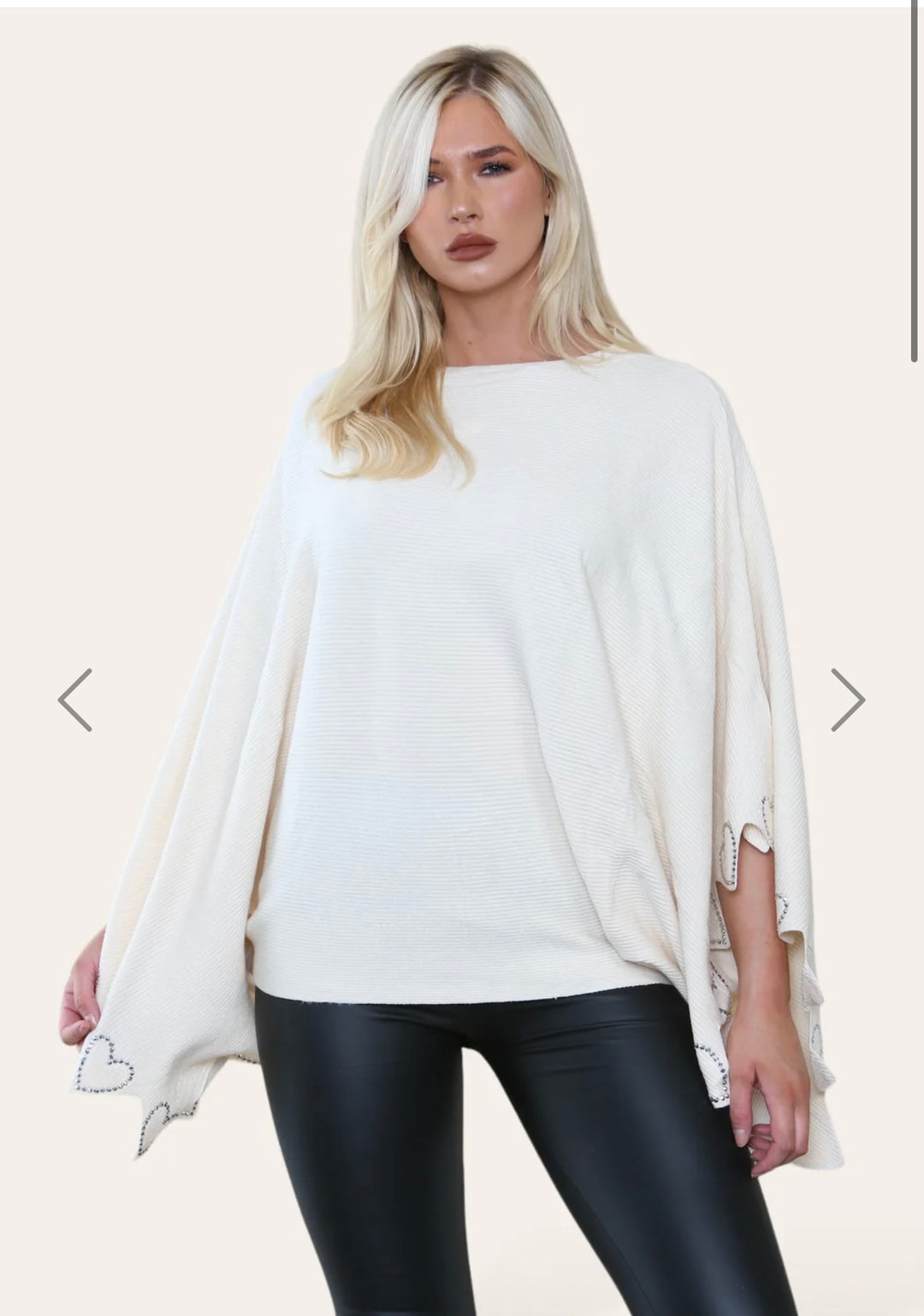 Crystal Heart Sleeve Top - Beige