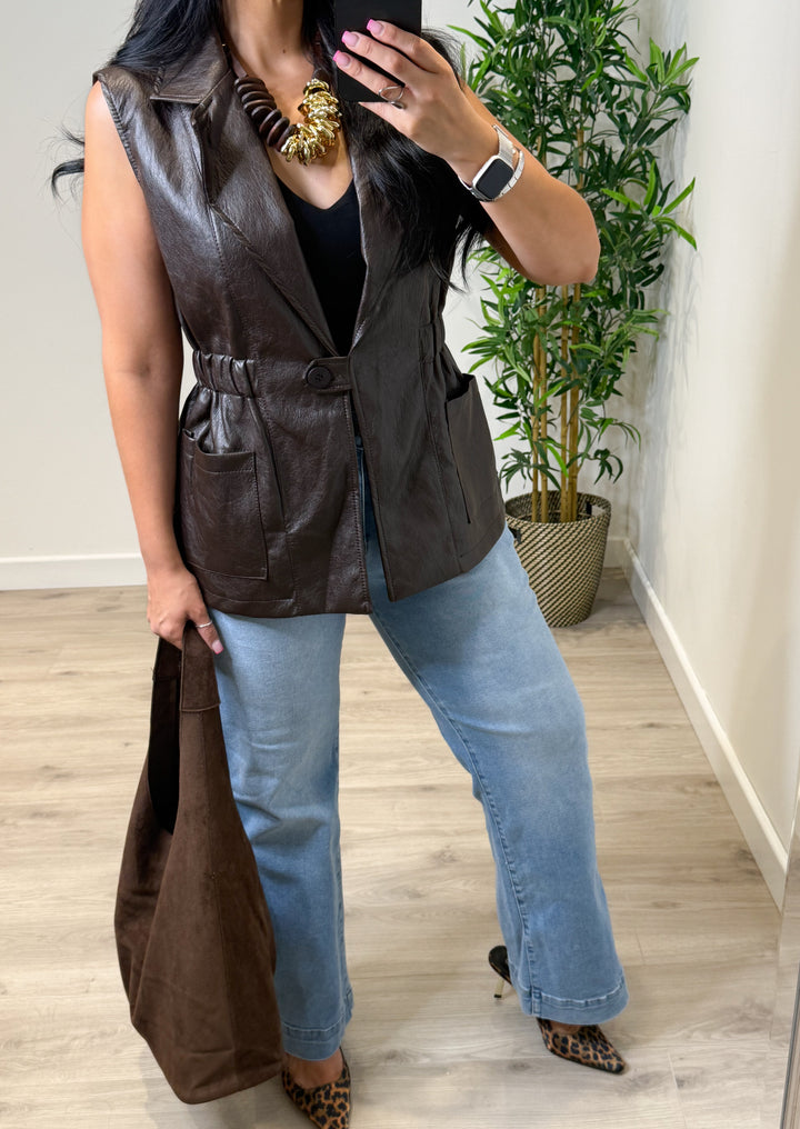 PU Waistcoat - Chocolate