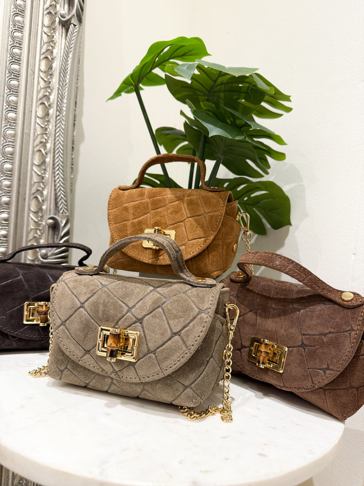 Croc Leather Bag - Dark Chocolate