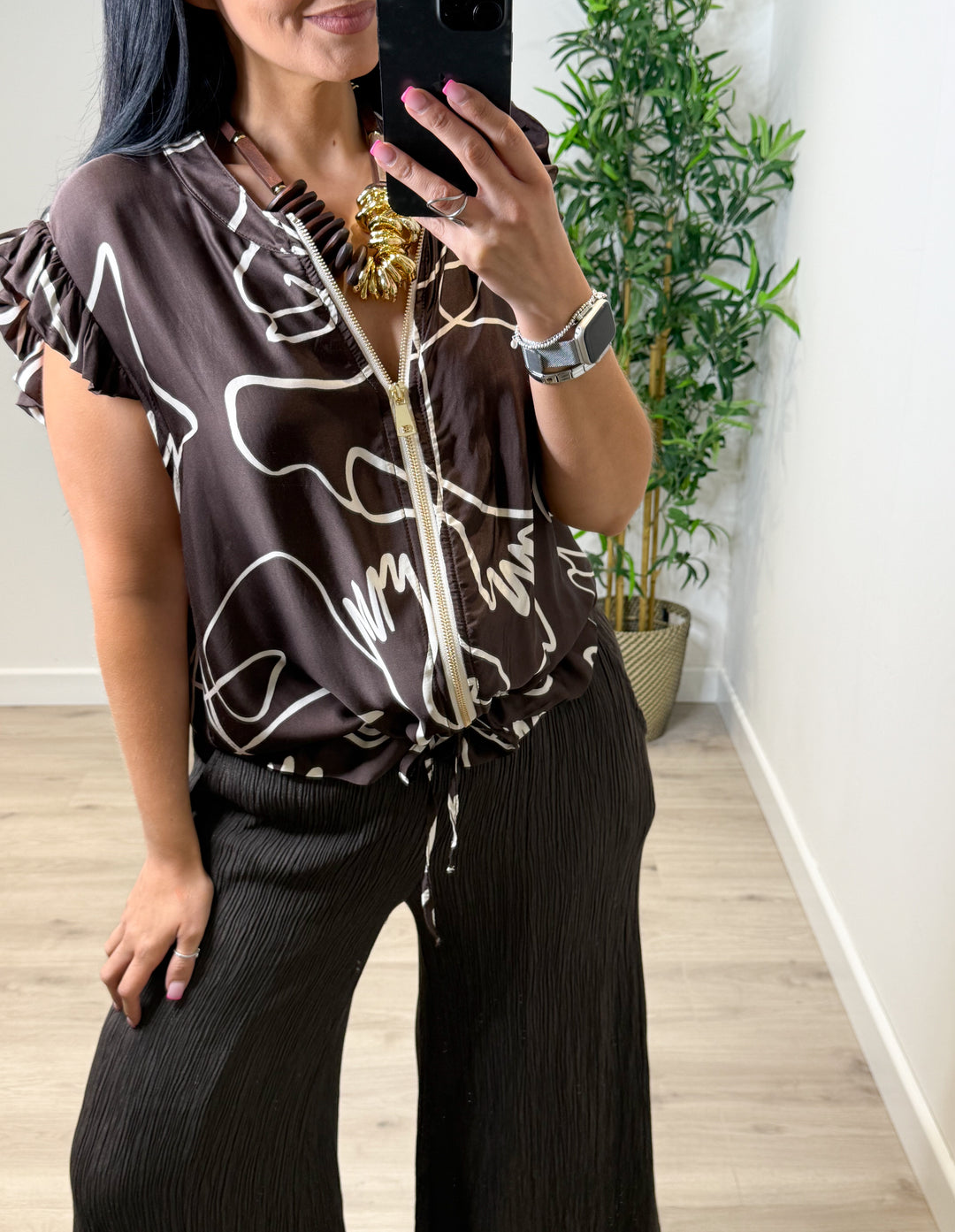 Scribble Bomber Jacket - Chocolate