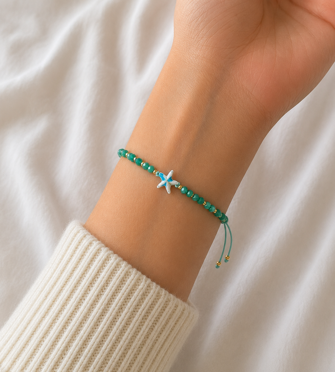 Starfish Beaded Bracelet - Green