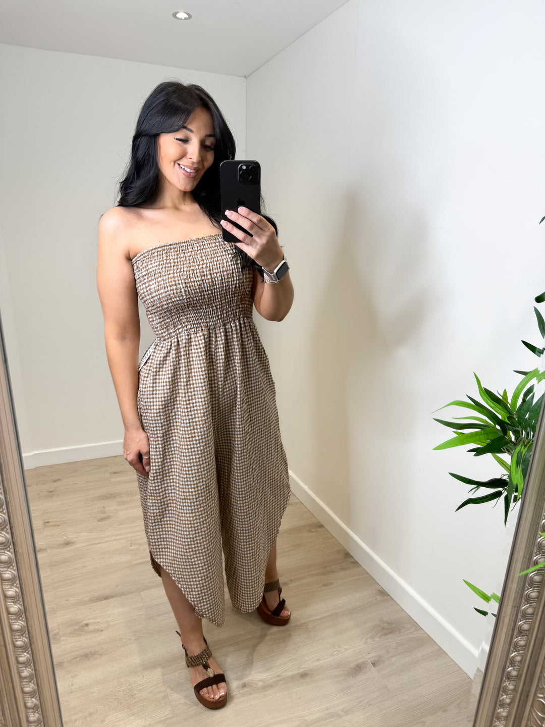 Gingham Jumpsuit - Tobacco