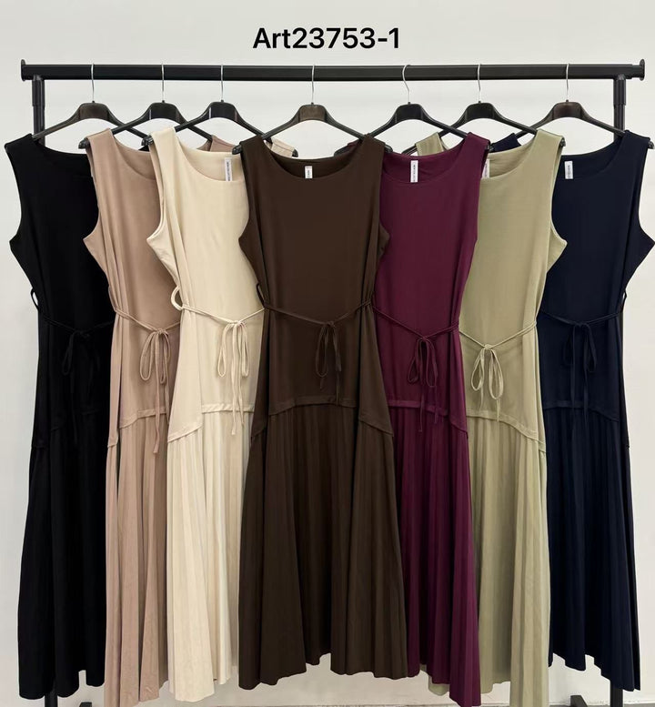 Pleated Belt Dress - Black