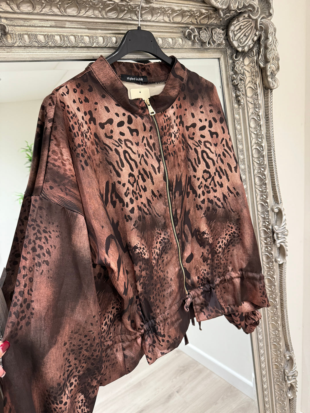 Satin Leopard Bomber Jacket