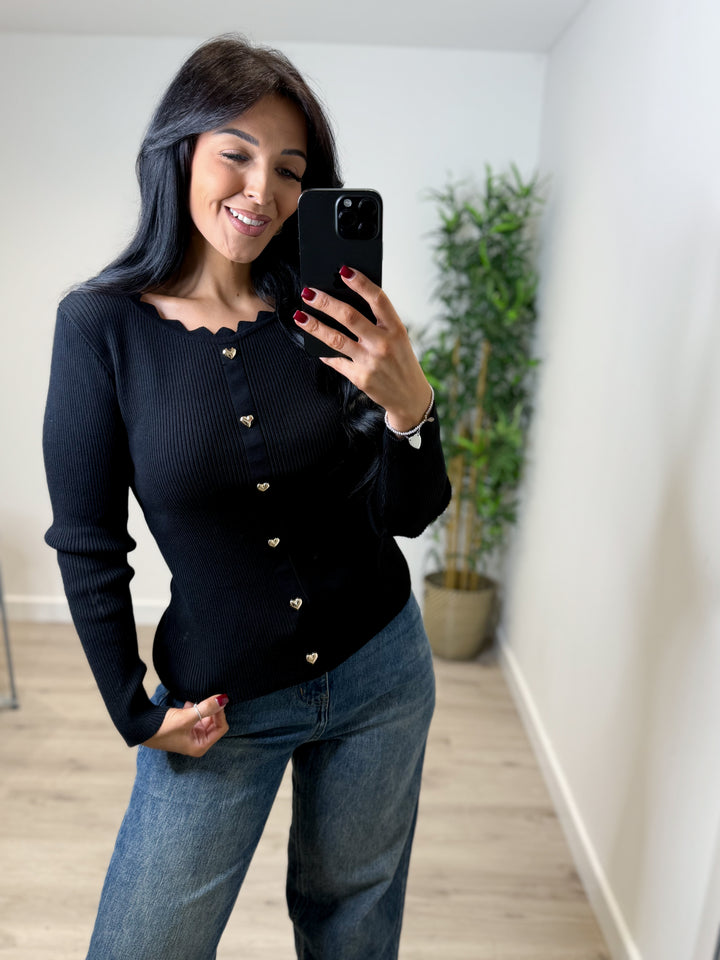 Long Sleeve Love Heart Top - Black