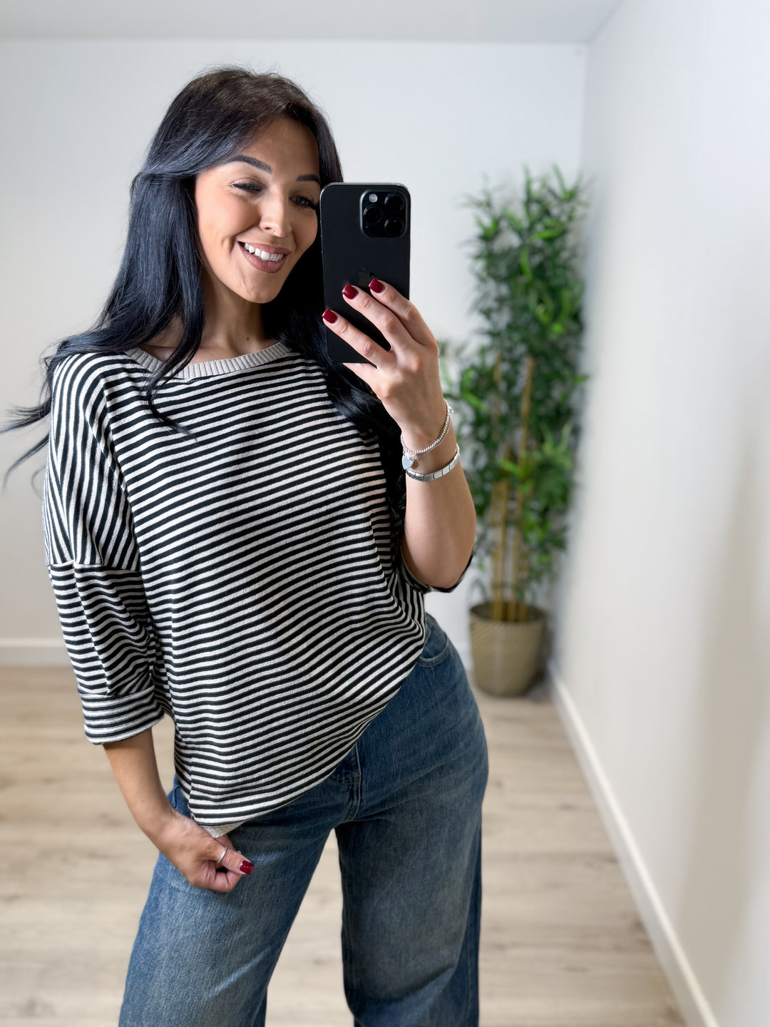 Angelina Stripe Top - Black/Beige