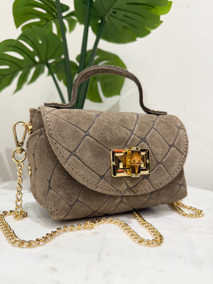 Croc Leather Bag - Stone
