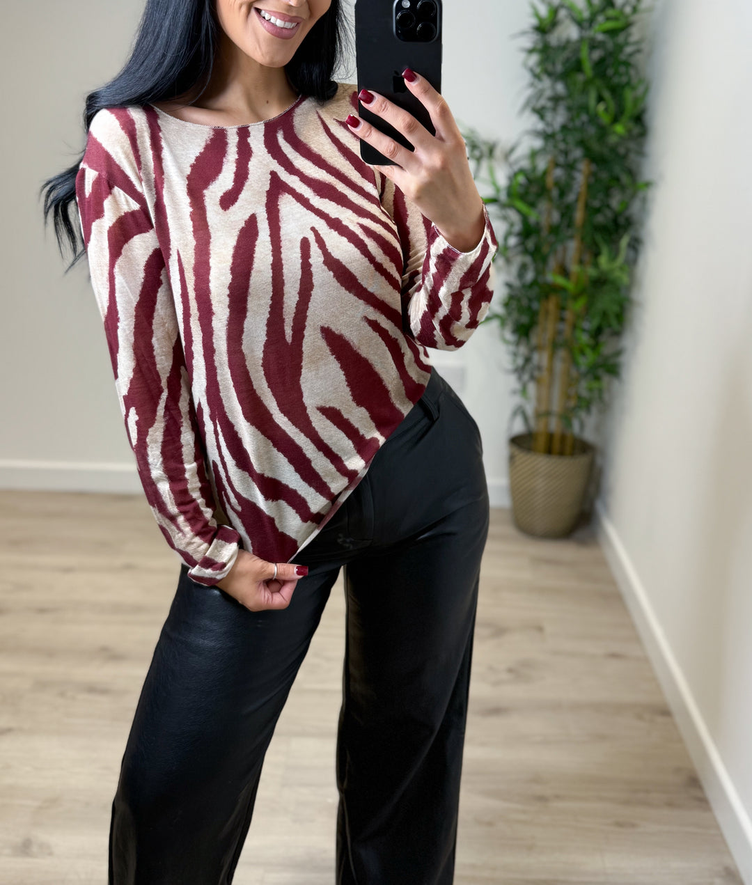 Francesca Zebra Top - Wine