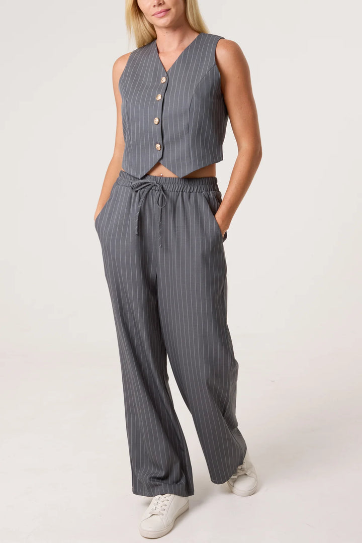 Pinstripe Waistcoat Co-Ord - Grey