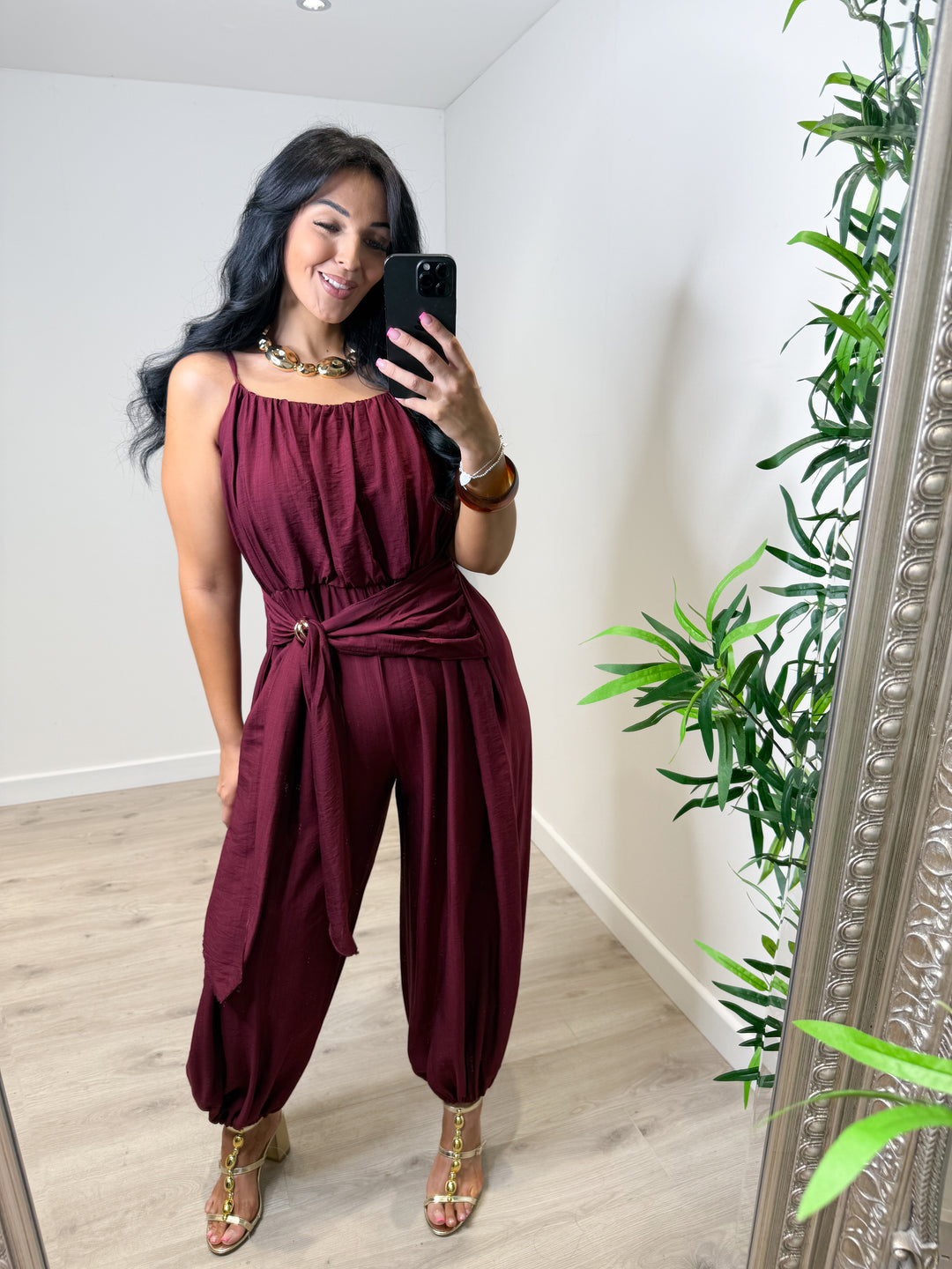 Plain Wrap Jumpsuit - Wine