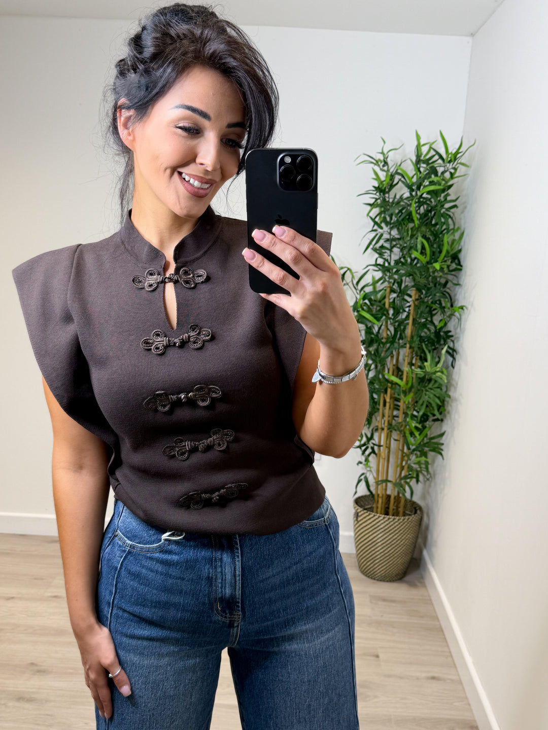 Verity Military Top - Chocolate