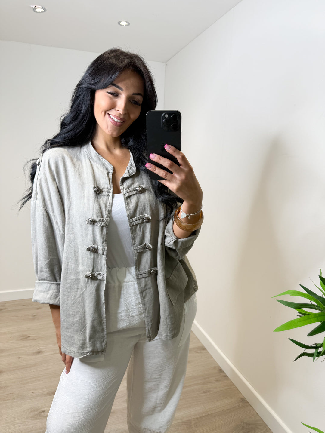 Linen Blend Military Jacket - Mocha