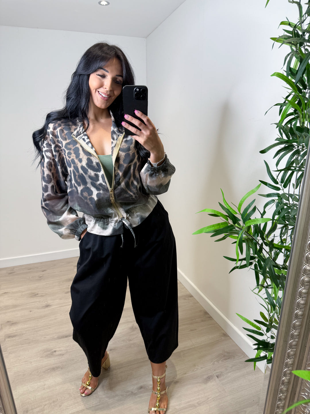 Leopard Bomber Jacket - Khaki Green