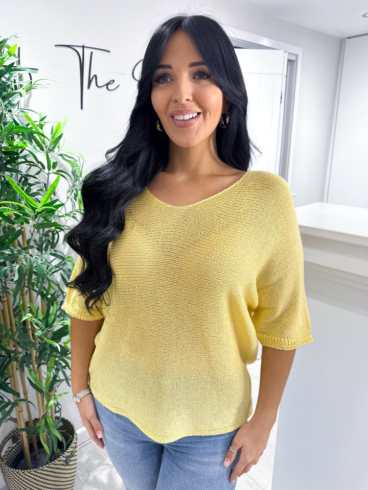 Gold Button Back Top - Yellow