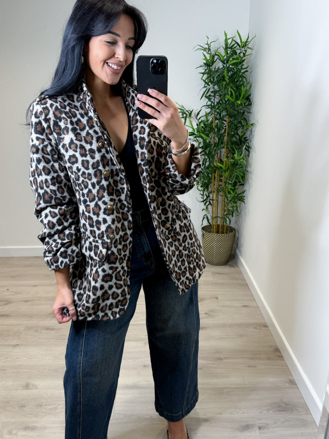 Leopard Fleece Military Blazer