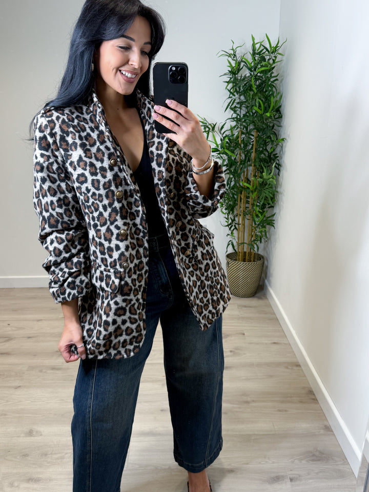 Leopard Fleece Military Blazer