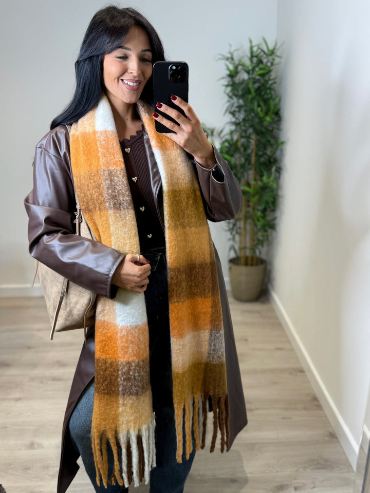 Pumpkin Checked Wool Scarf