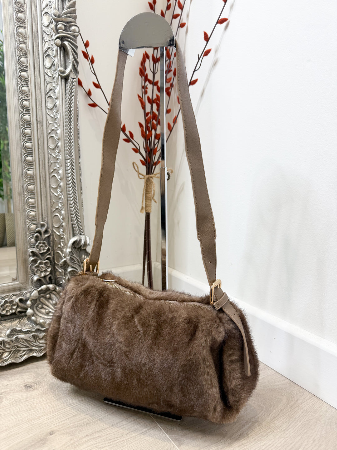 Agnes Faux Fur Bag - Mocha