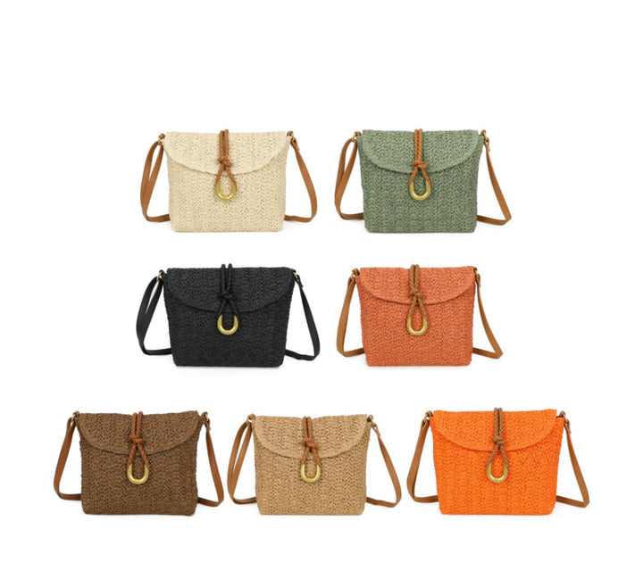 Straw Crossbody Bag - Black