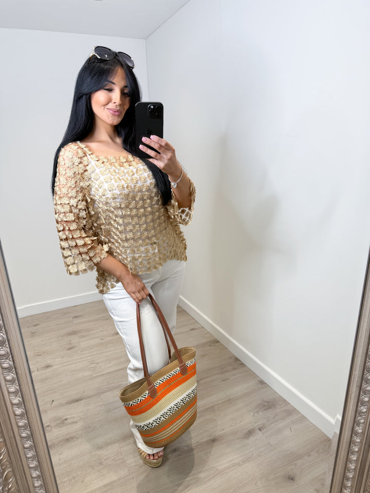 Daisy Metallic Top - Gold