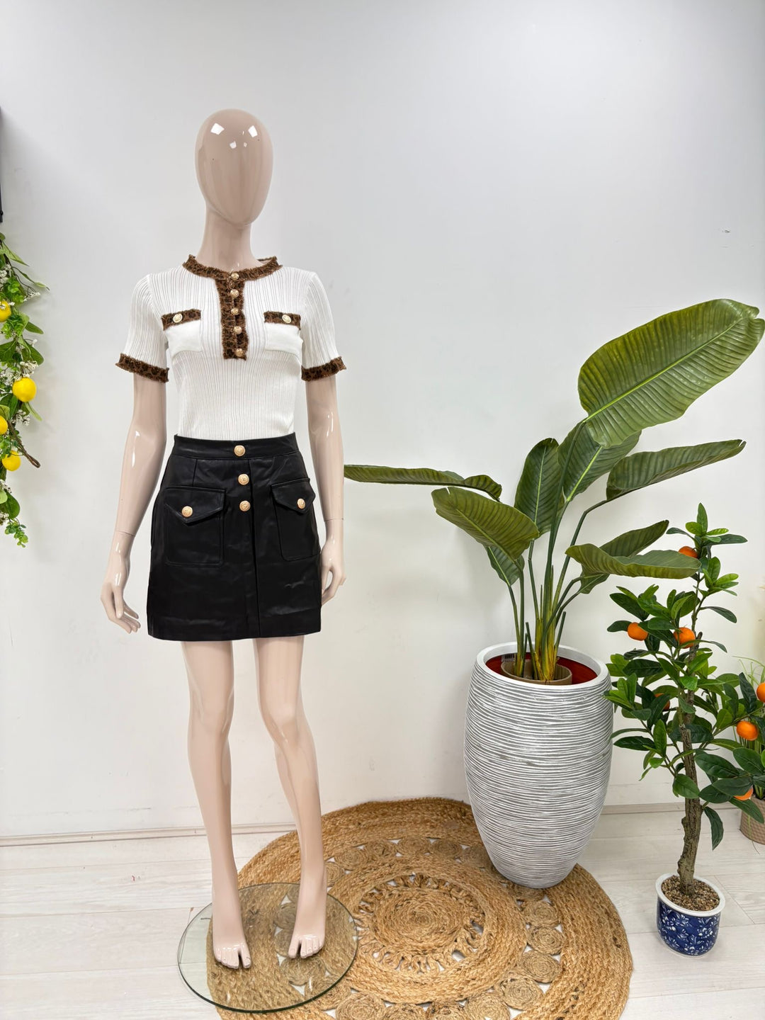 Leopard Trim Top - Chocolate