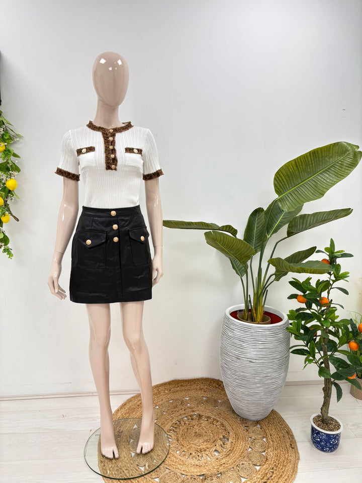 Leopard Trim Top - Chocolate