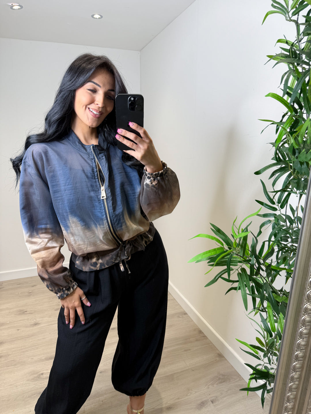 Leopard Ombré Bomber Jacket - Navy