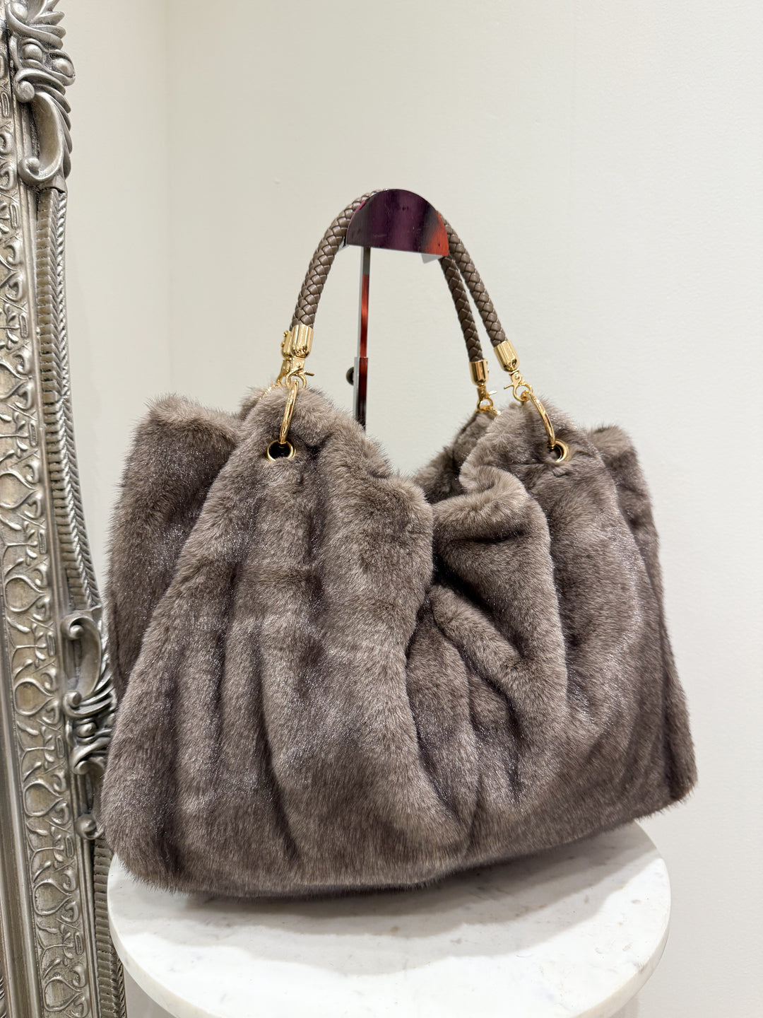 Joelle Faux Fur Bag - Mocha (Pre Order)