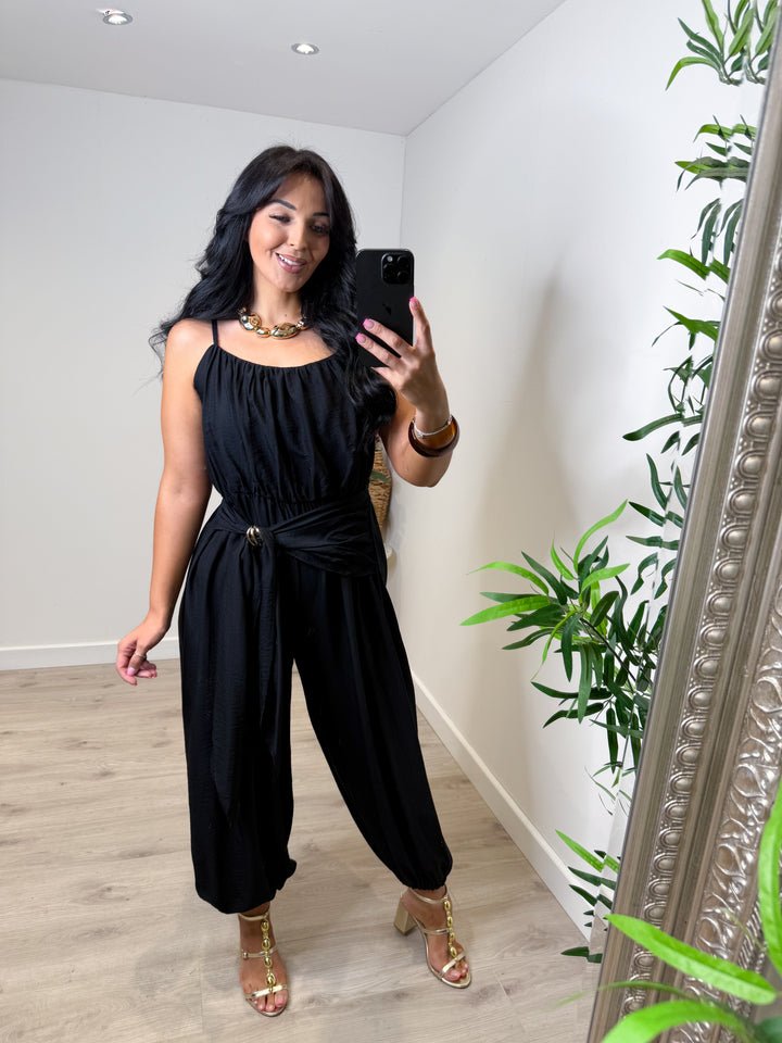 Plain Wrap Jumpsuit - Black