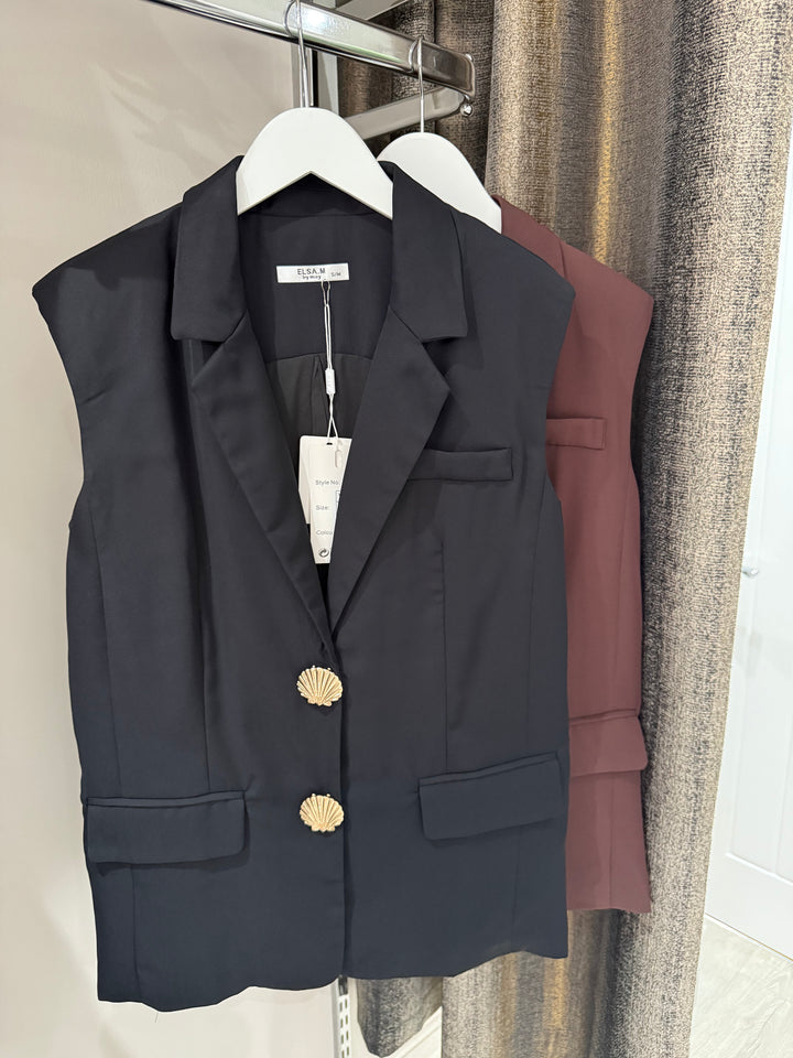 Shell Sleeveless Blazer - Black