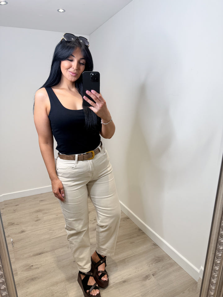 Beige G Smack Barrel/Mom Jeans