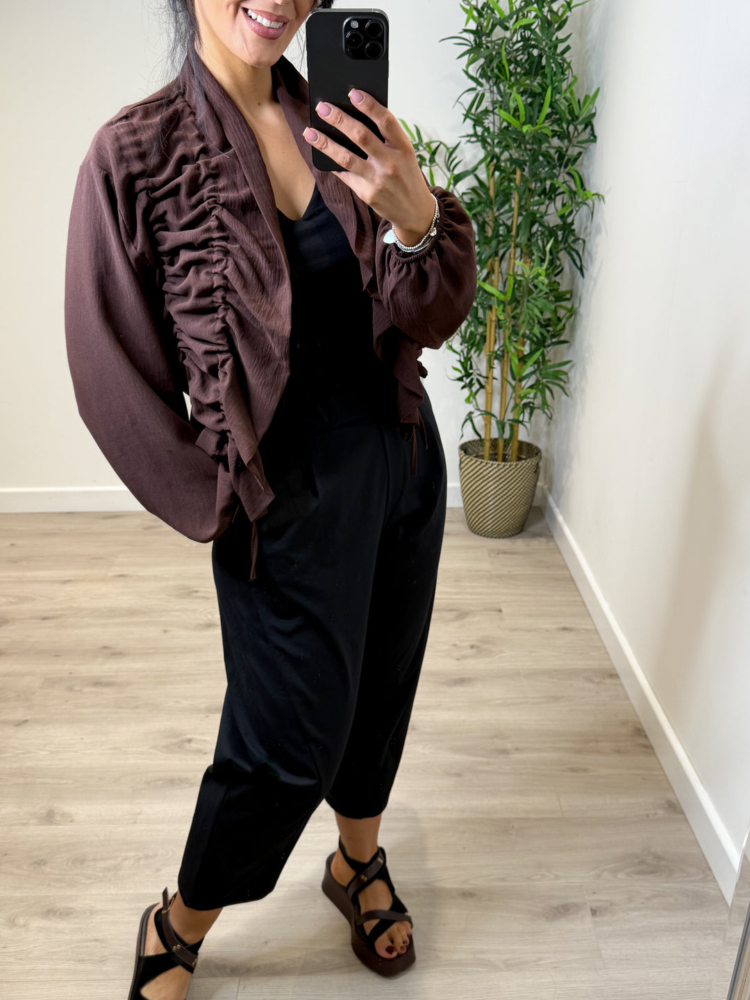 Ruched Jacket - Chocolate