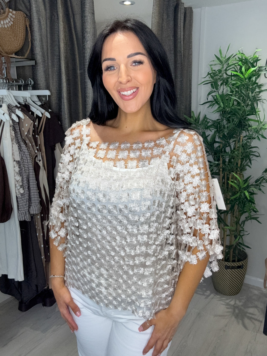 Daisy Metallic Top With Vest - Champagne