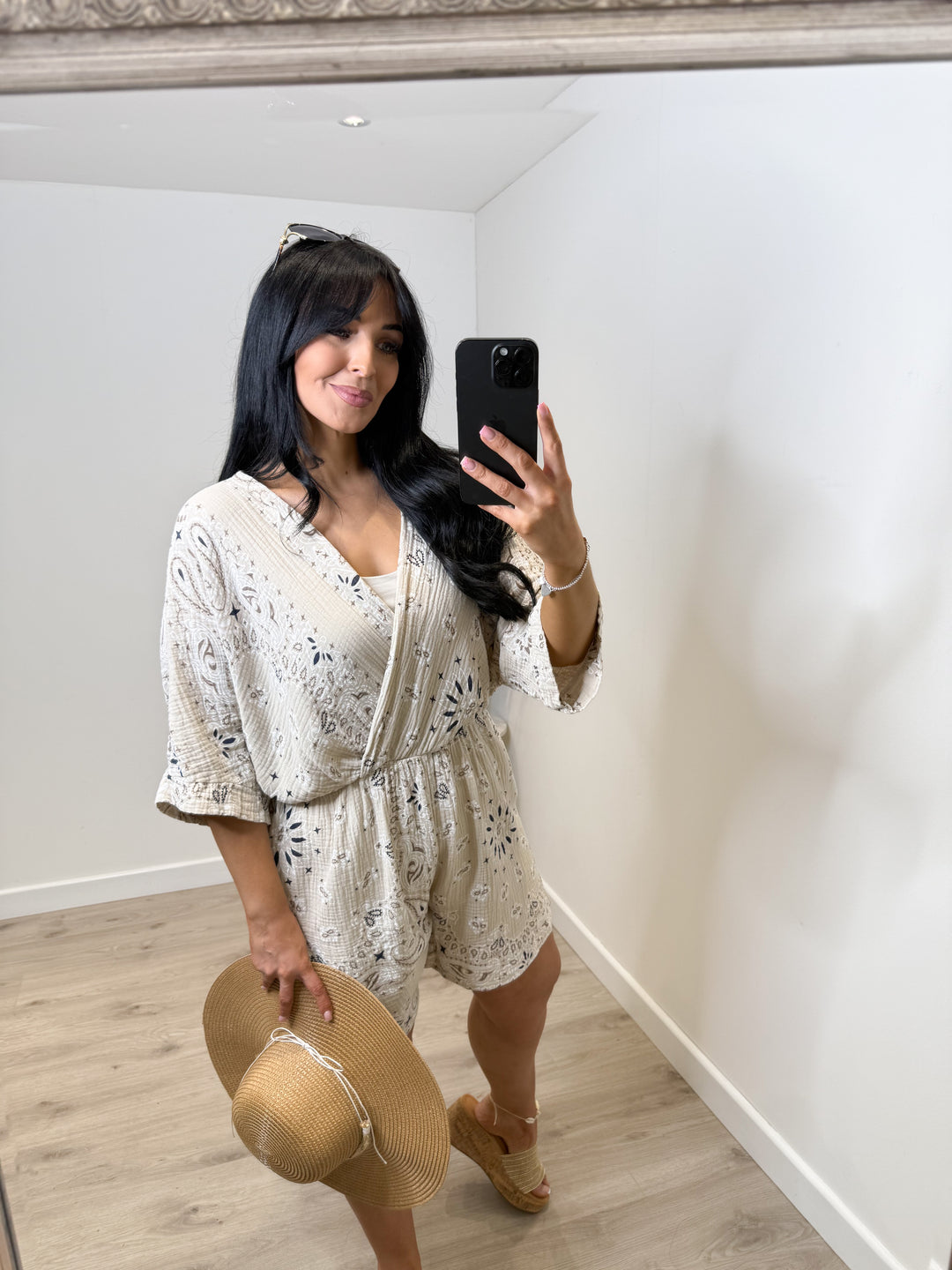 Bandanna Print Playsuit - Beige