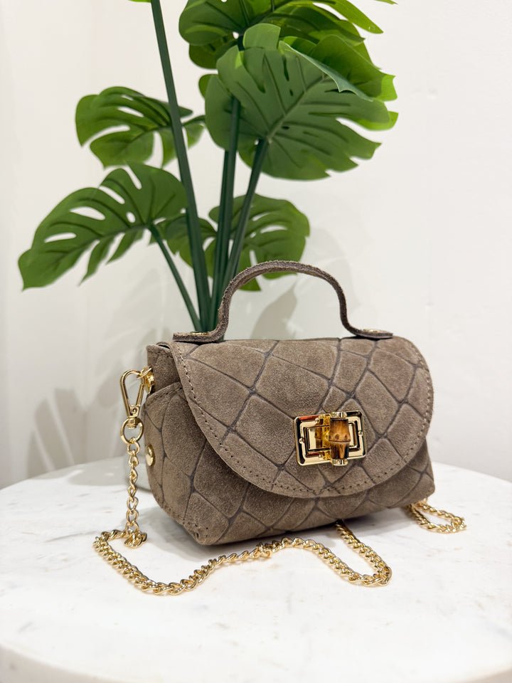 Croc Leather Bag - Stone