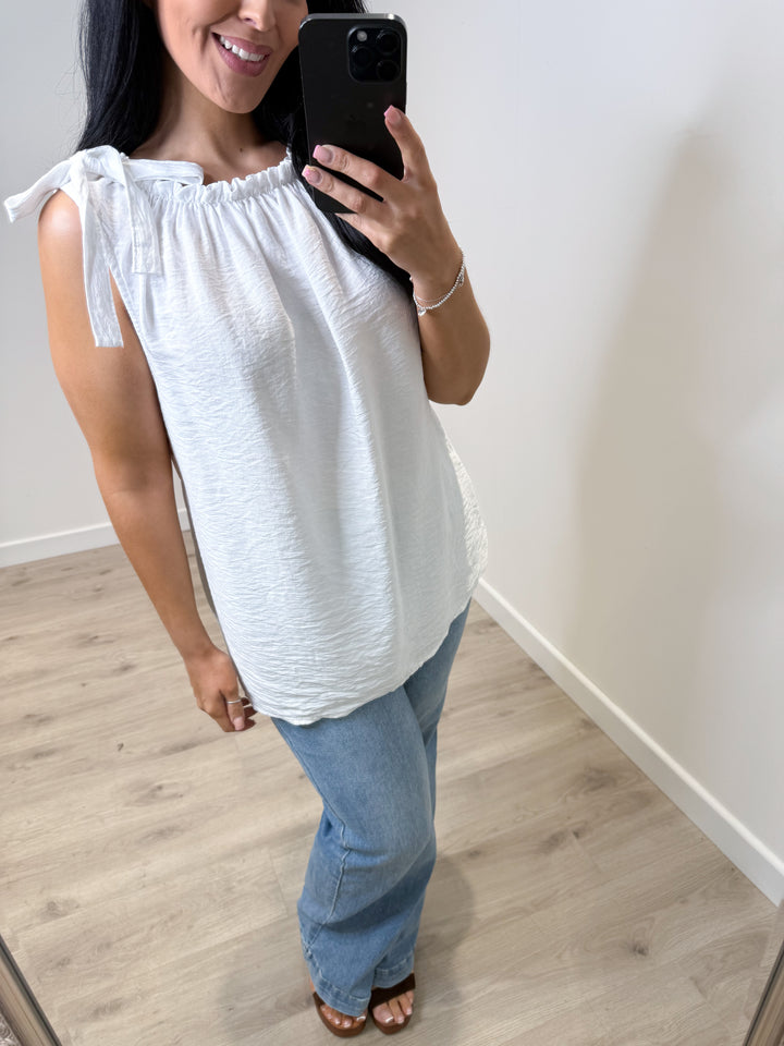 Bow Shoulder Top - White