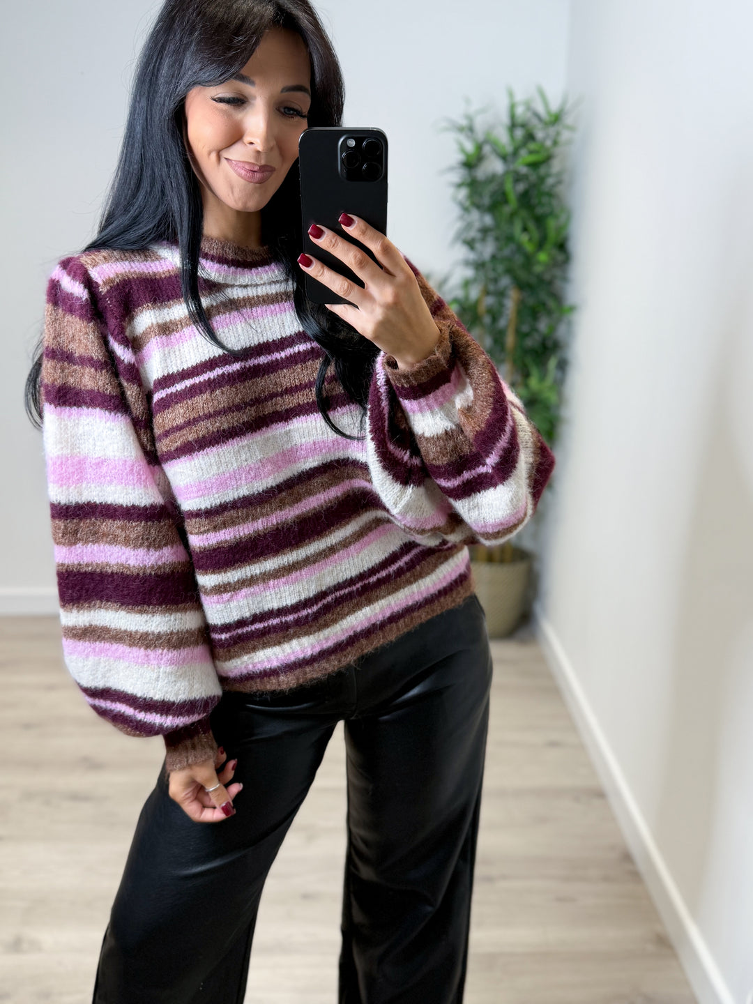 Fawn Stripe Top - Wine