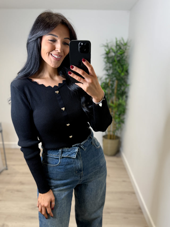 Long Sleeve Love Heart Top - Black