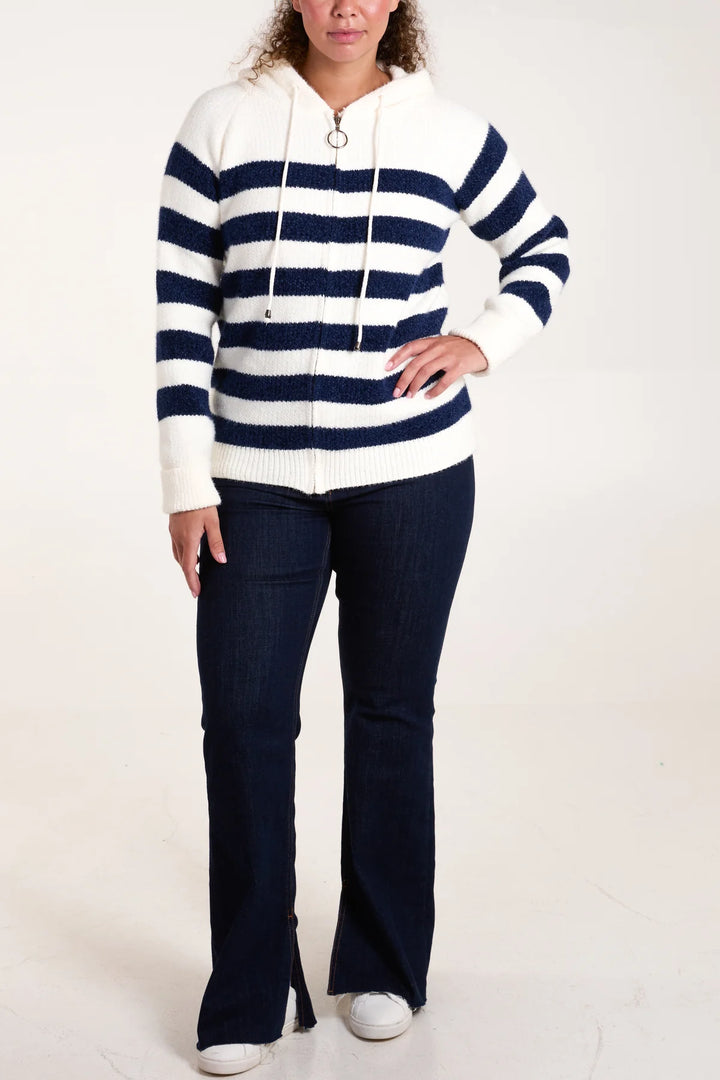 Striped Zip Hoodie - Navy
