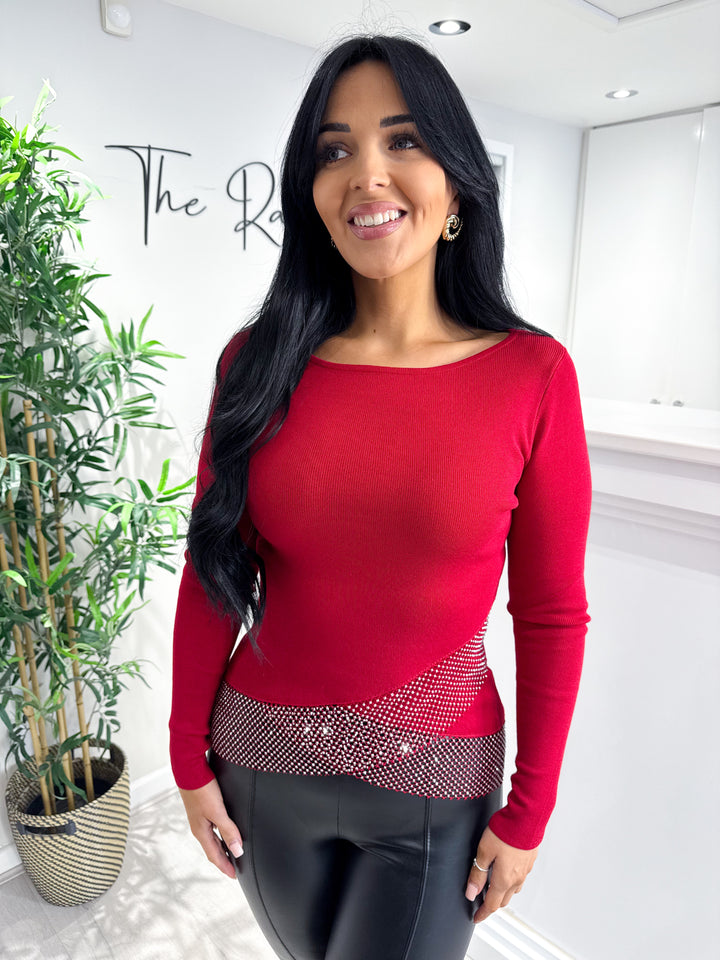 Diamanté Trim Top - Beige