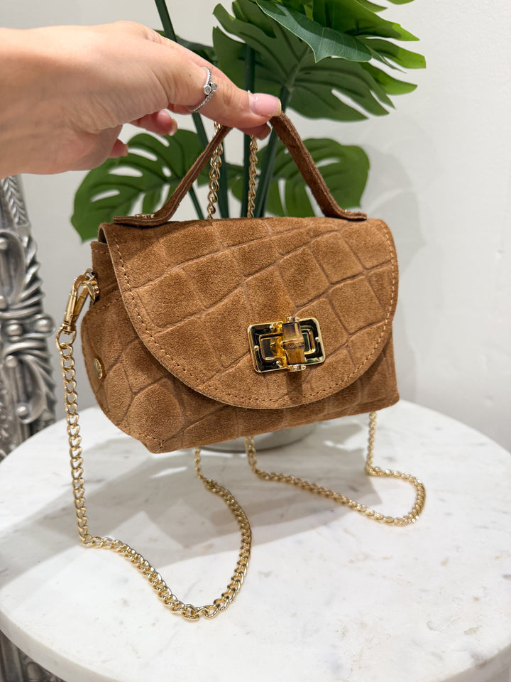 Croc Leather Bag - Tan
