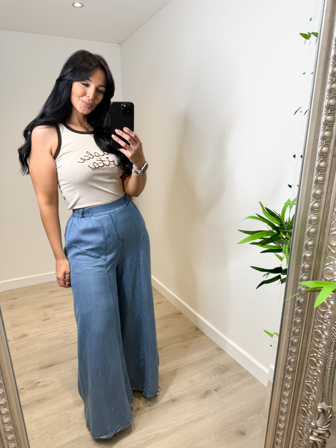 Denim Wide Leg Palazzo Pants