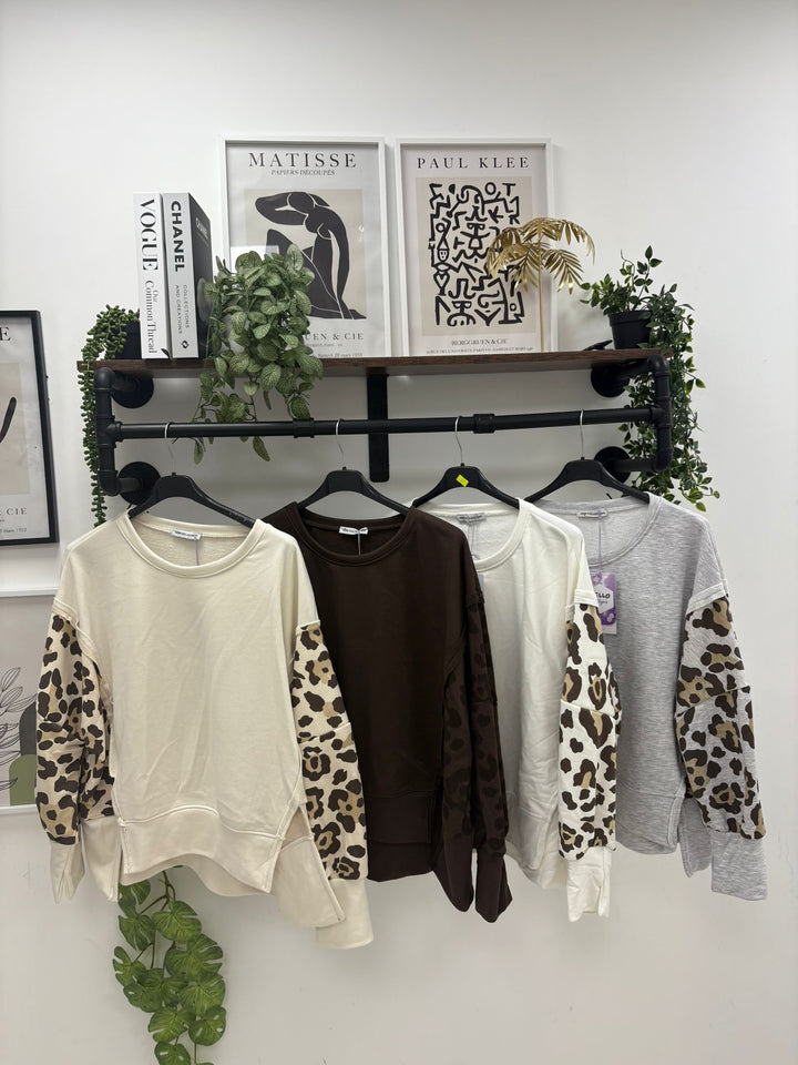 Leopard Sleeve Top - Beige