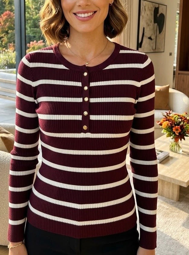 Freya Button Top - Wine