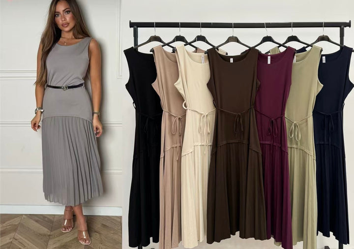 Pleated Belt Dress - Black
