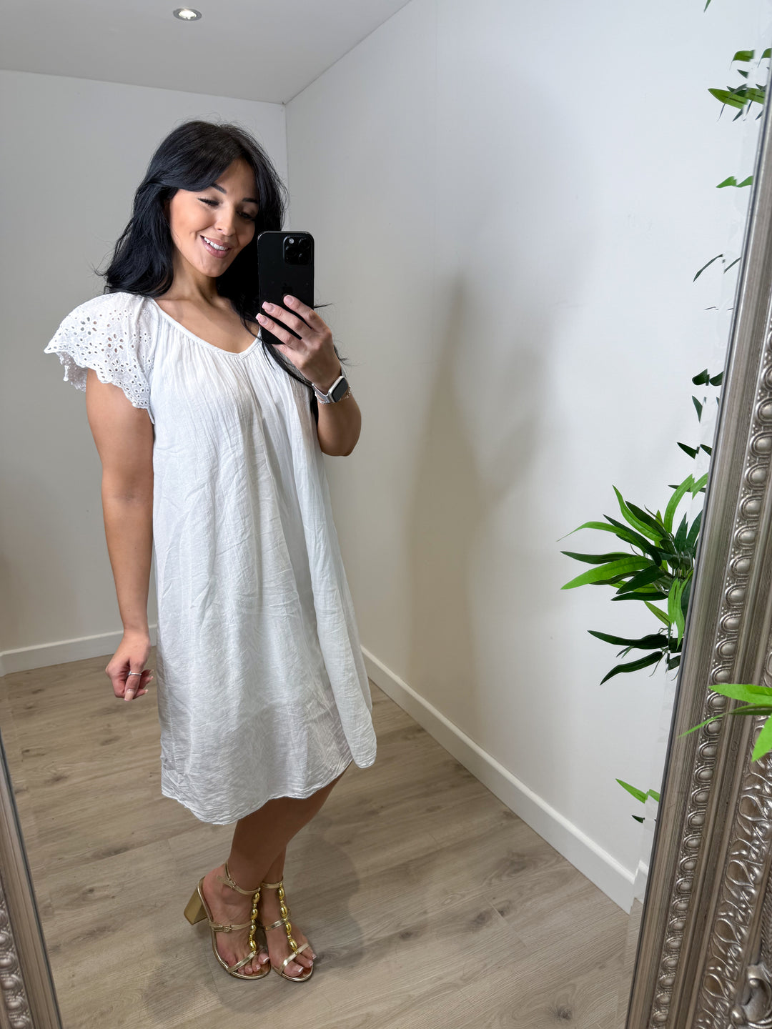 Broderie Anglaise Sleeve Dress - White