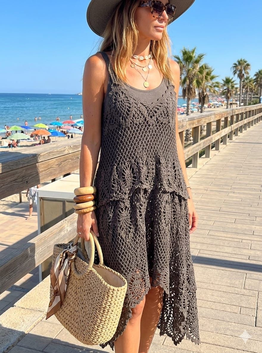 Crochet High Lo Dress - Chocolate