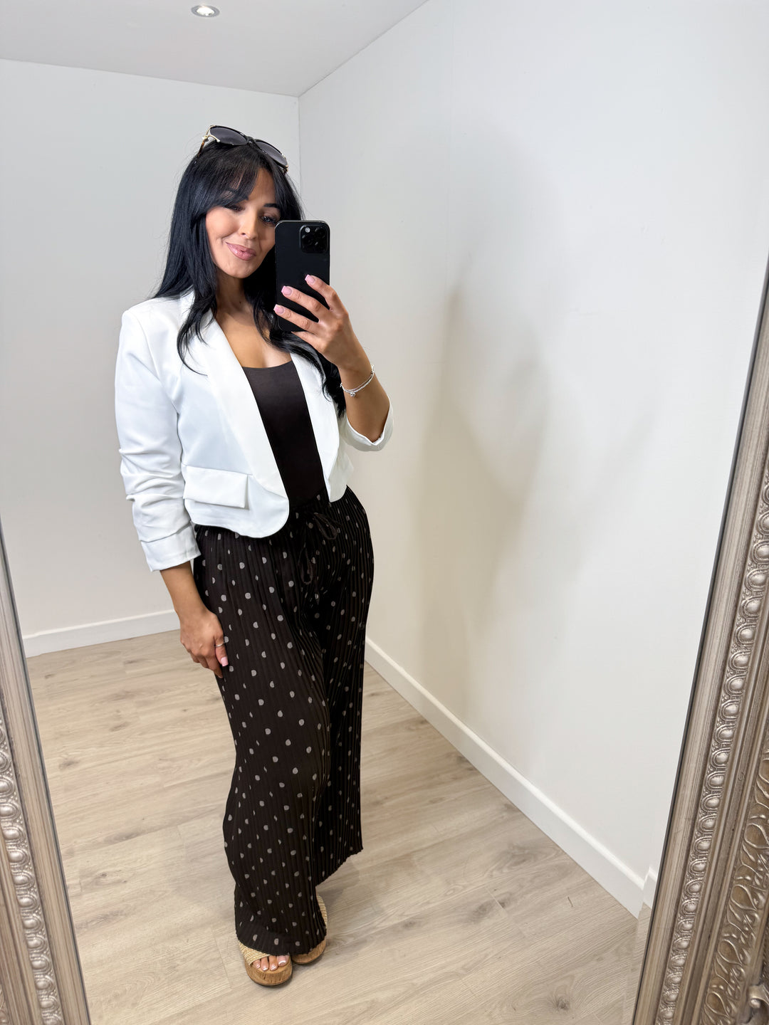 Pleated Polka Dot Trousers - Chocolate