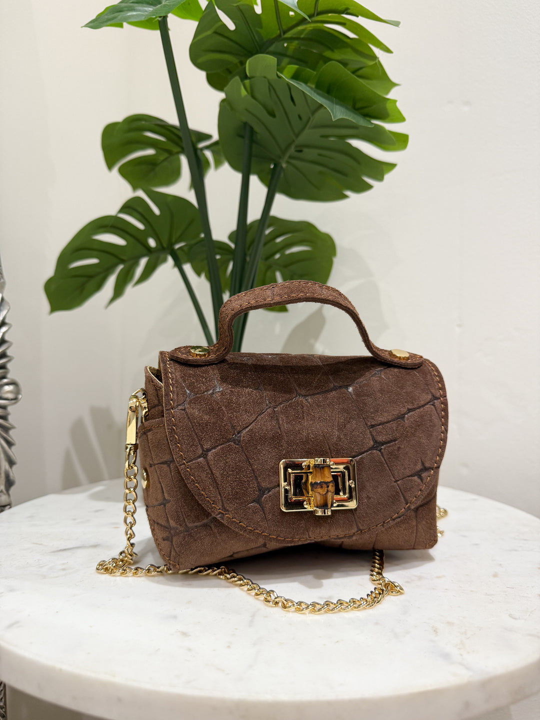 Croc Leather Bag - Light Chocolate